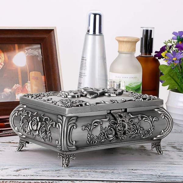 Large Vintage Metal Jewelry Box Antique Jewelry Keepsake Gift Box