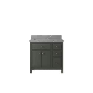 Sonoma 36 in. W x 22 in. D x 36 in. H Left Offset Sink Bath Vanity in Pewter Green with 2" Piatra Quartz Top