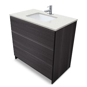 Element 36 in. x W x 22 in. D x 35 in. H Bath Vanity in Ebony with Galaxy White Quartz Top