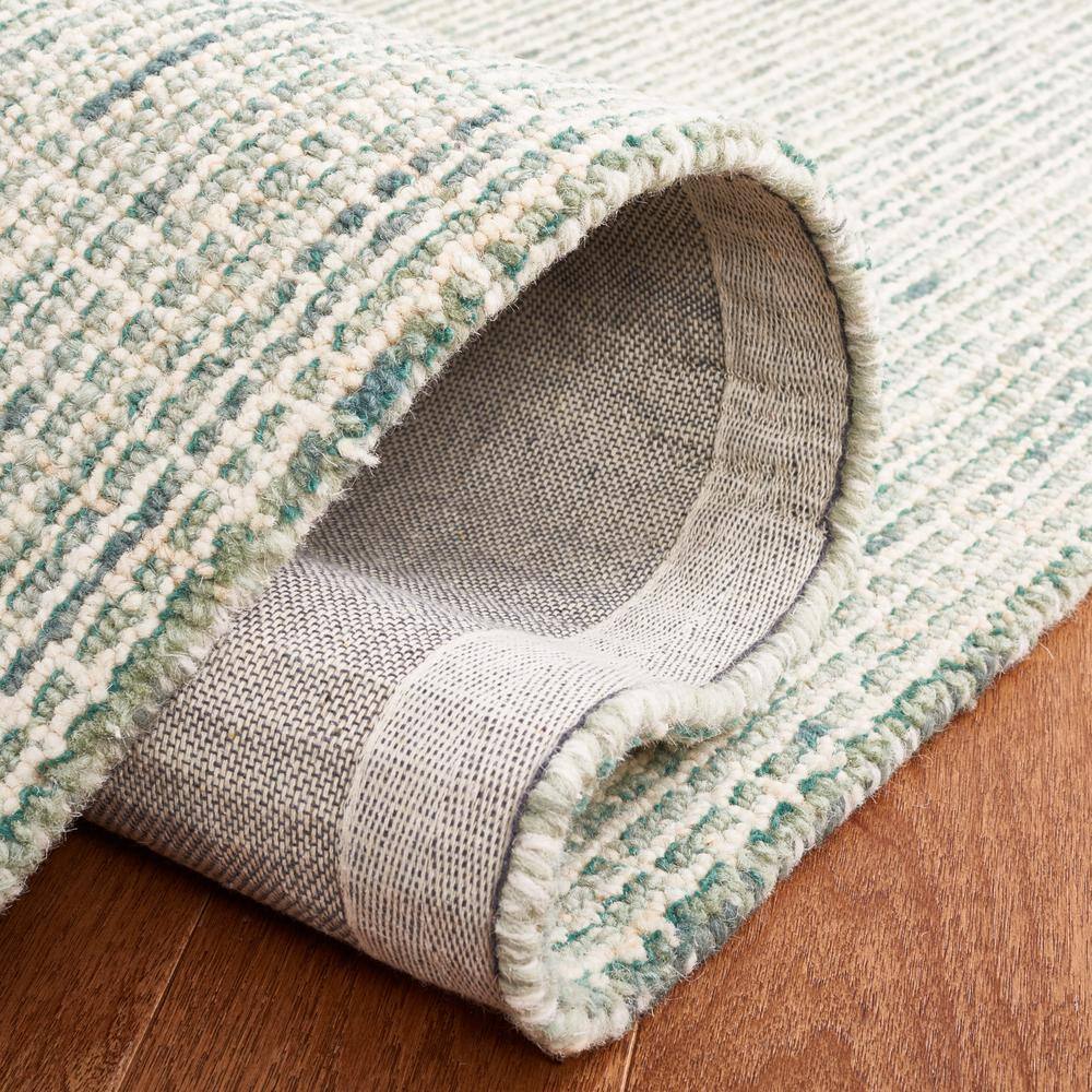 Ivory and Green Abstract Hand-Tufted Wool Square Rug, 4' x 4'