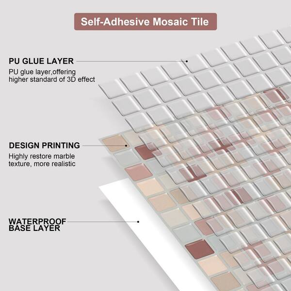 10-Pack 3D Peel & Stick Tile Stickers - Black & White Art Deco Backsplash, 30x30cm