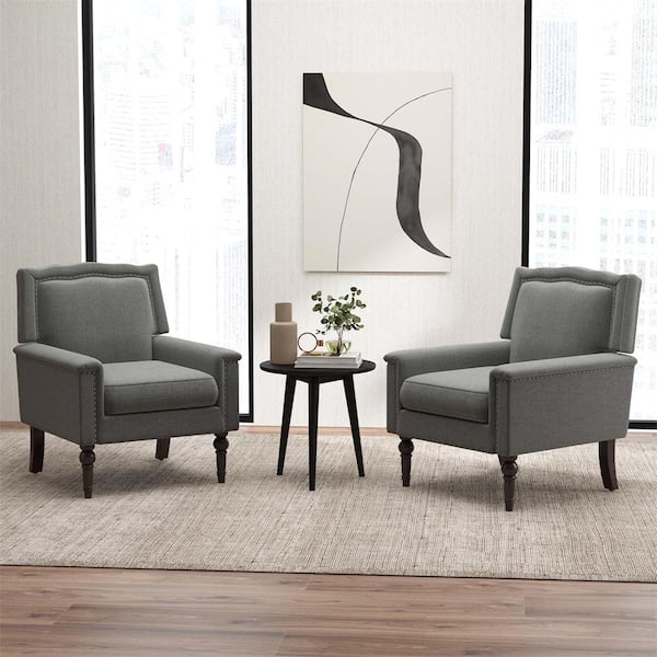 Costway Grey Mid-Century Modern Armchair with Thick Cushion and Rubber Wood Legs for Living Room