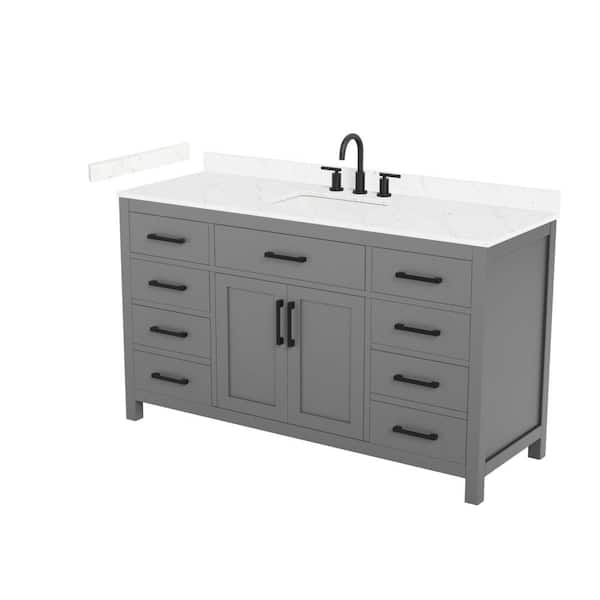 Beckett 60 in. Single Freestanding Dark Gray Bath Vanity with Carrara Cultured Marble Top