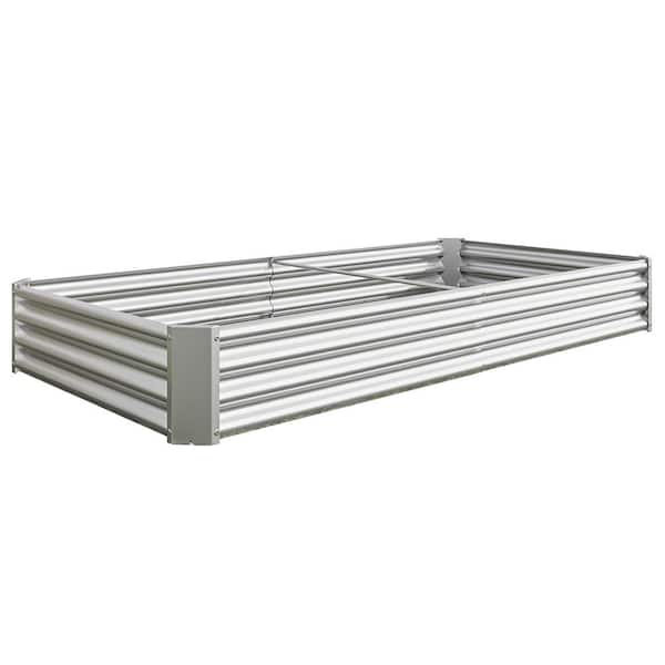 Unbranded 11.8 in. Tall 7.6 ft. x 3.7 ft. Silver Metal Raised Garden Bed Kit for Vegetables Flowers Ground Planter Box Planter Bed