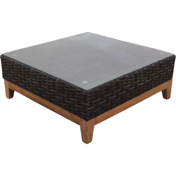 Courtyard Casual Maywood Silver Oak with Teak 36 in. Square Coffee Table with Glass Top