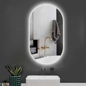20 in. W x 32 in. H Oval Frameless Wall Mount Bathroom Vanity Mirror in Silver with LED Light Anti-Fog Vertical Hanging