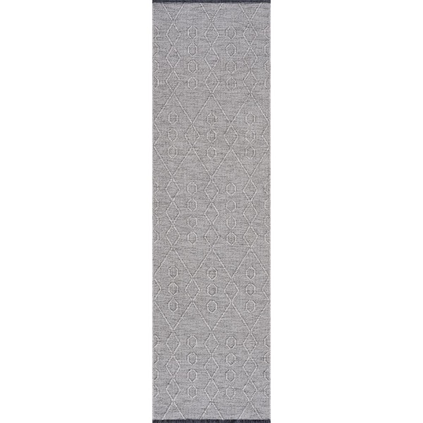 Tayse Rugs Alma Light Gray 2 ft. x 8 ft. Geometric Machine Washable Indoor Runner Rug