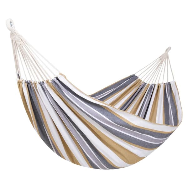 12 ft. Polycotton Outdoor Double Hammock, Portable Tree Colorful Hammock, Up to 475 lb. in Coffee Stripes