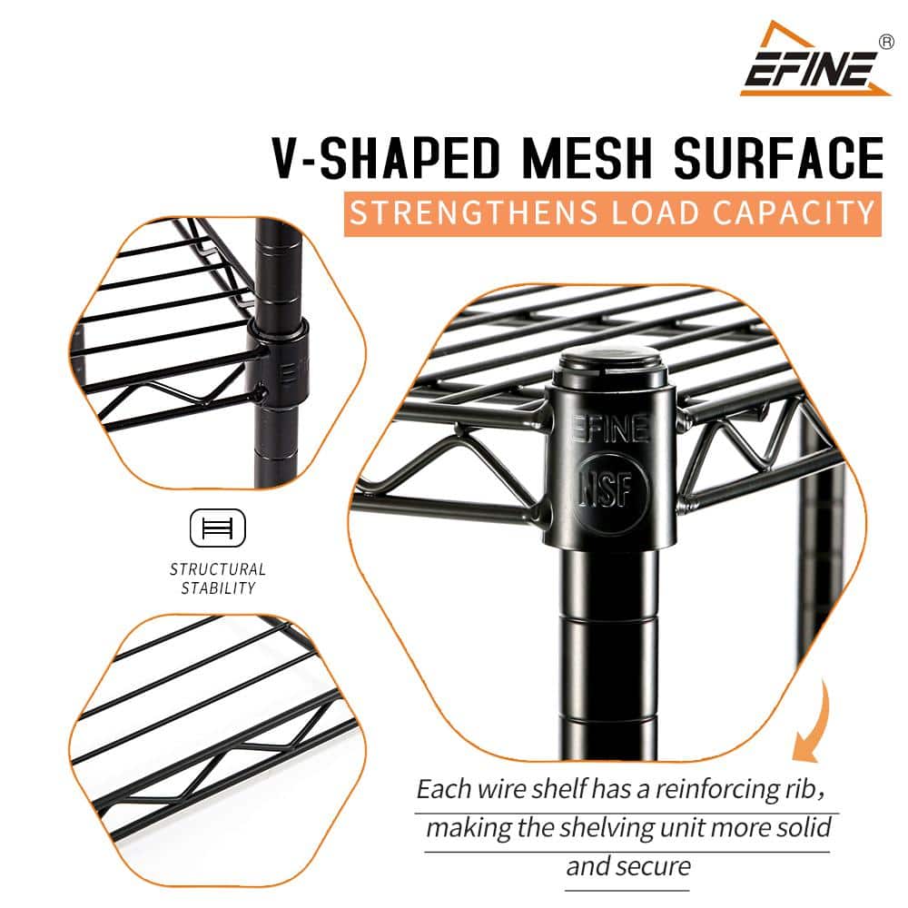 Black 3-Tier Carbon Steel Wire Shelving Unit with Liners