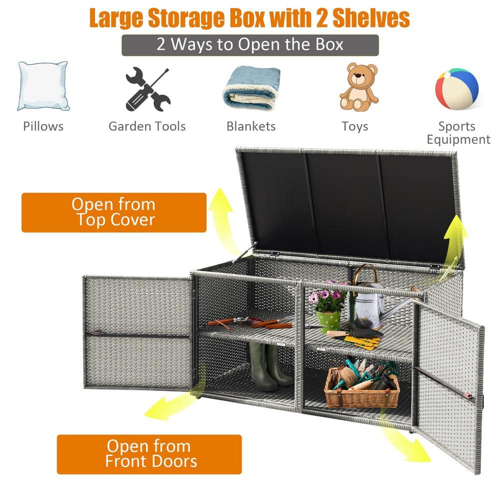 Gray Wicker and Steel Weather-Resistant Outdoor Storage Box