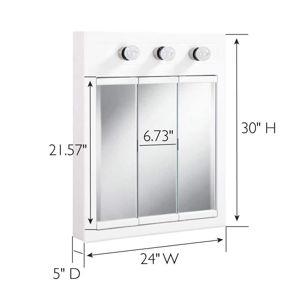 Concord 24-Inch White Gloss Wood Medicine Cabinet with Mirror and Lights