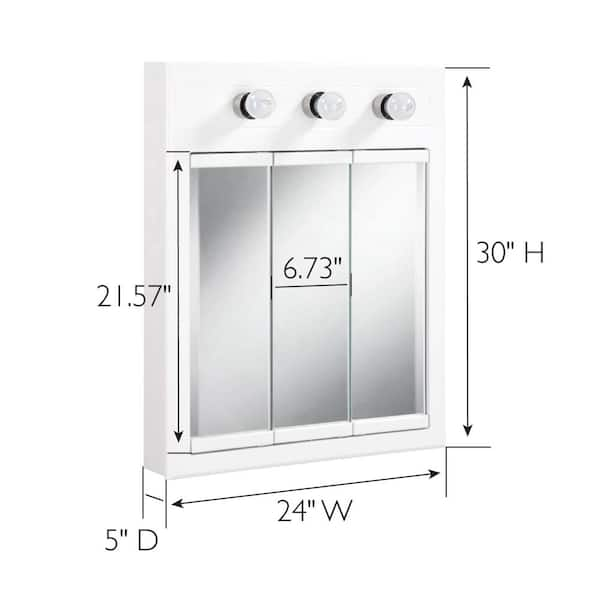 Concord 24 in. W White 3-Light Tri-View Surface-Mount Bathroom Medicine Cabinet Mirror