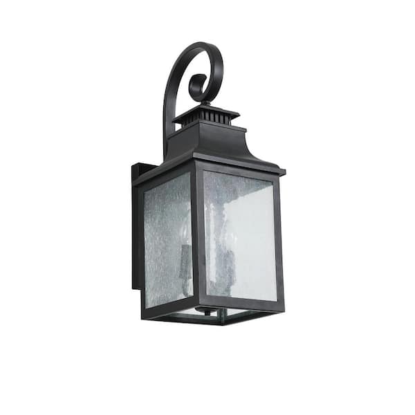 Keazile Voban 23 in. 2-Light Black Hardwired Outdoor Wall Light Lantern with Clear Glass and Rust Prevention
