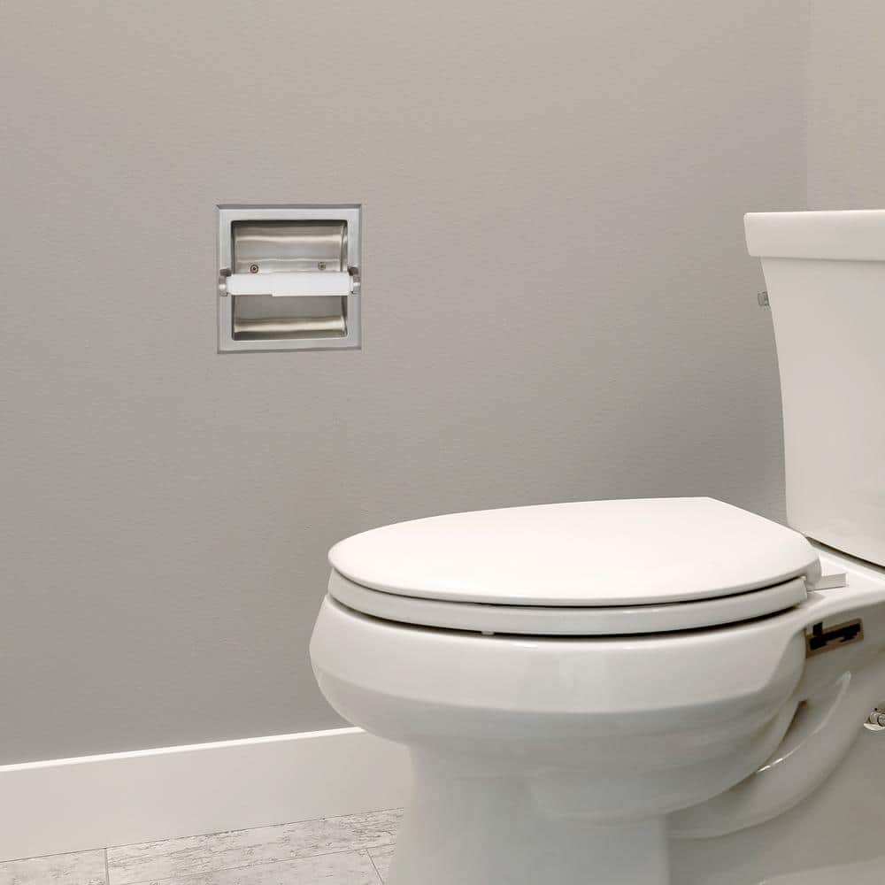 Satin Nickel Recessed Toilet Paper Holder with Plastic Bar