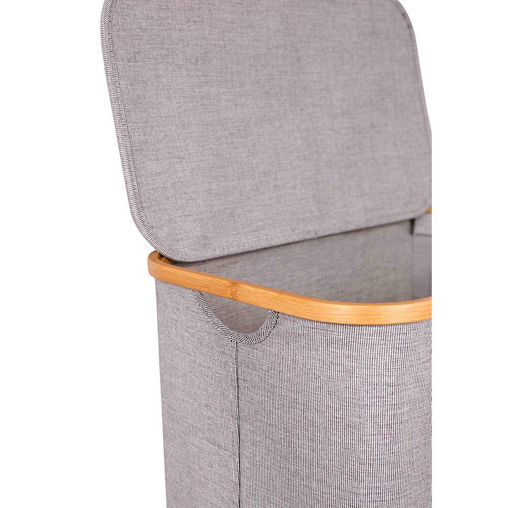 Gray Bamboo and Canvas Laundry Hamper with Lid