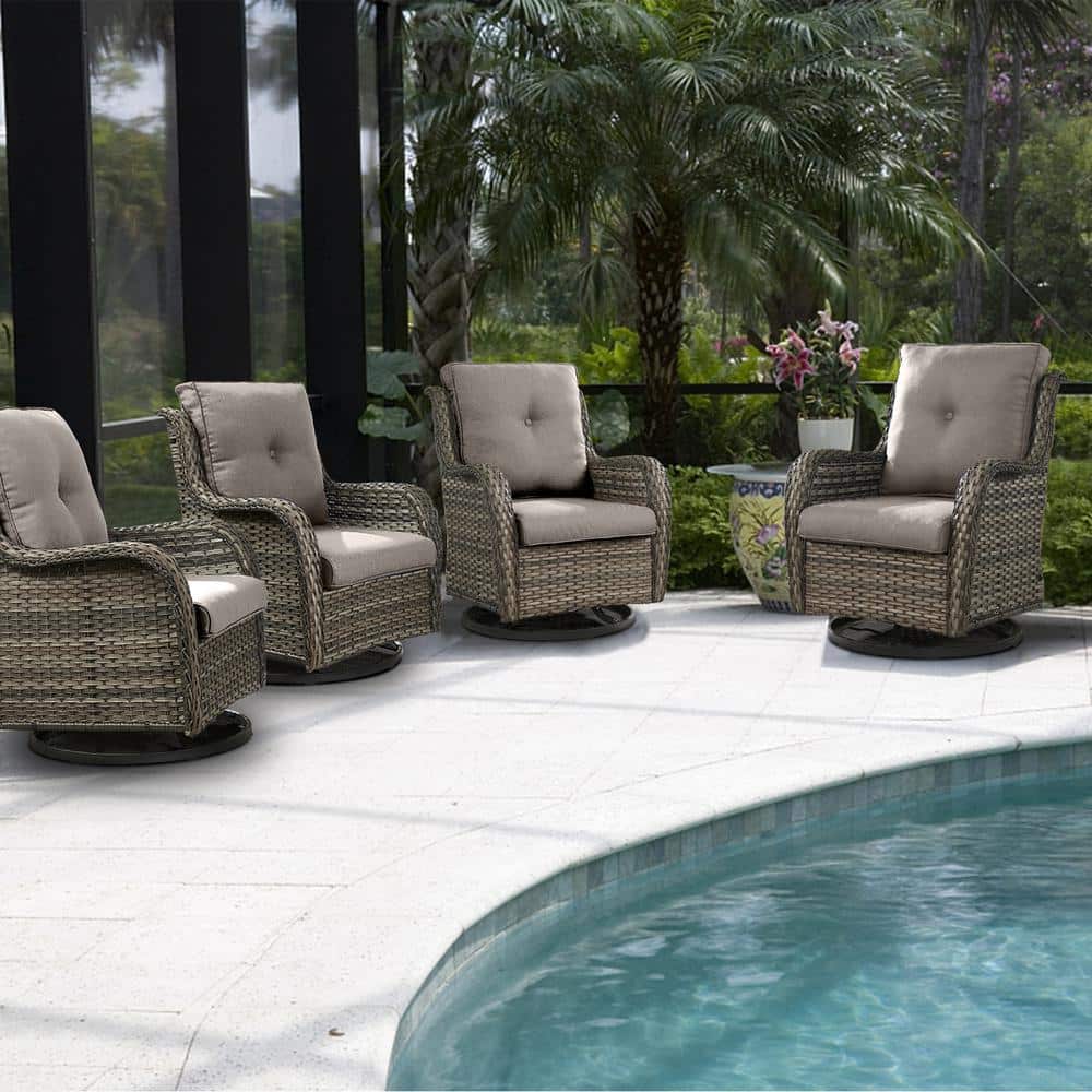 Carolina 4-Person Gray Wicker Outdoor Glider Patio Swivel Rocking Chair Set with CushionGuard Gray Cushions price history on PriceWatchPro