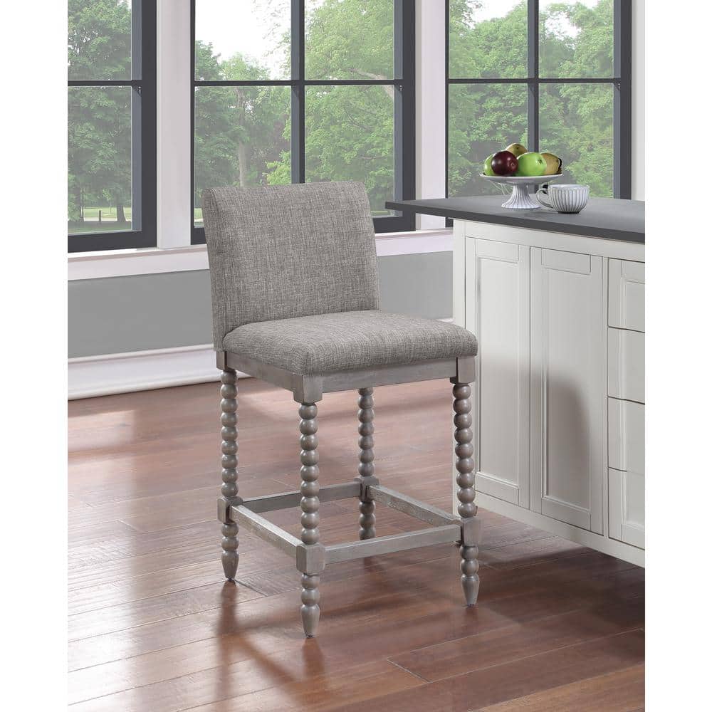 Dove Gray Farmhouse 26" Solid Wood Spindle Counter Stool with Leather Seat
