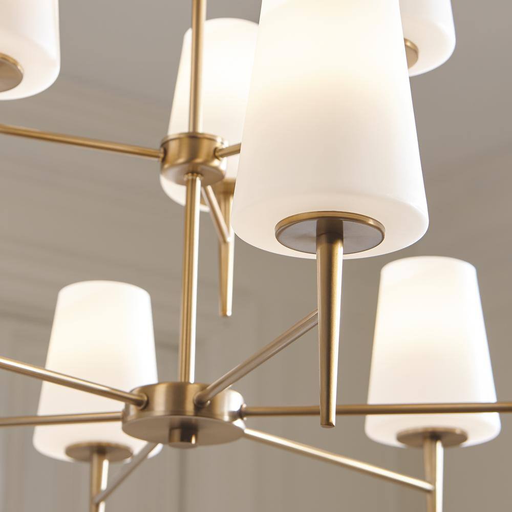 Satin Brass and Opal Glass 9-Light Chandelier