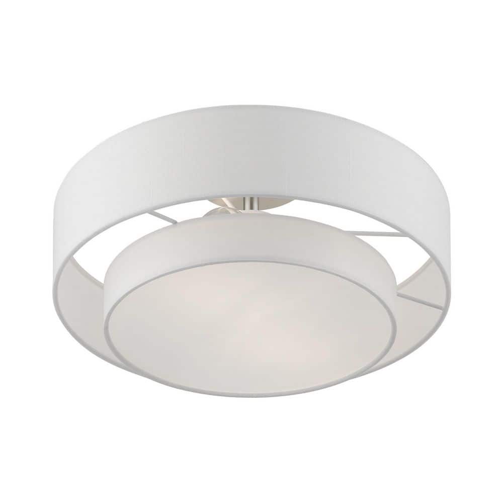Brushed Nickel 2-Light Semi-Flush Mount with Glass Drum Shade