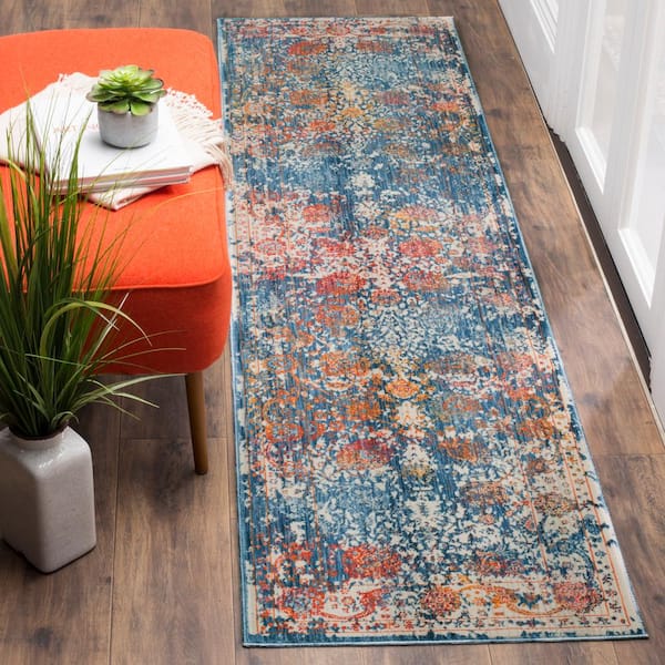 Vintage Persian Turquoise/Multi 2 ft. x 8 ft. Border Distressed Runner Rug
