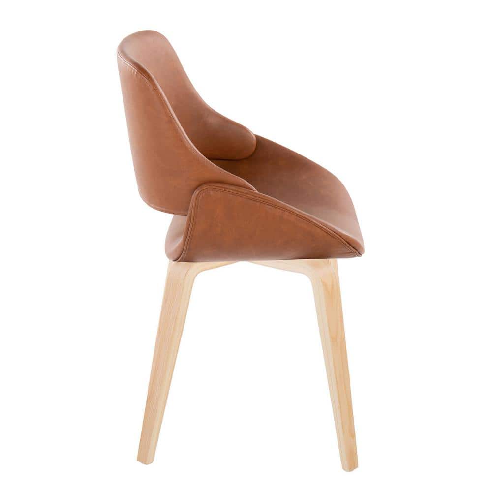 Camel Faux Leather and Natural Wood Upholstered Chair Set