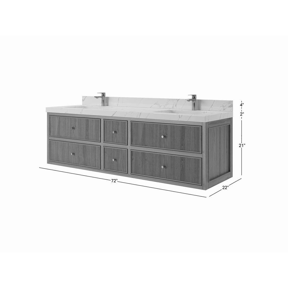 Light Natural Teak Double Sink Freestanding Vanity with Quartz Top