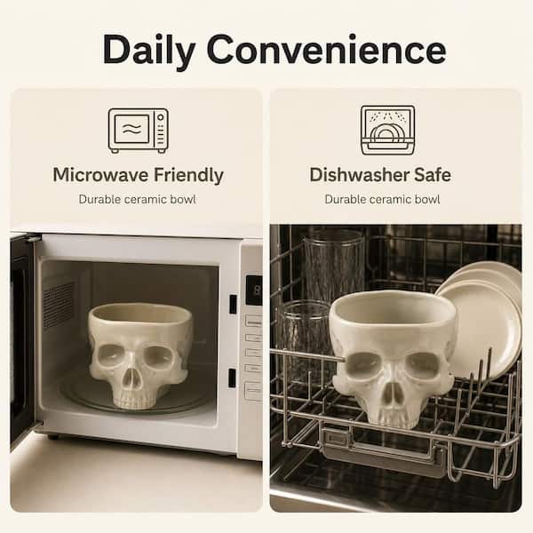 Wudkey 5 in. 17 fl. oz. White Ceramic Skull Shaped Bowl, Gothic