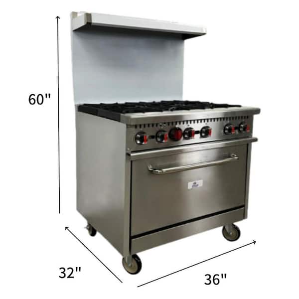 36 in. 4.5 cu. ft. 6 Burner NSF Commercial Gas Range in Stainless Steel