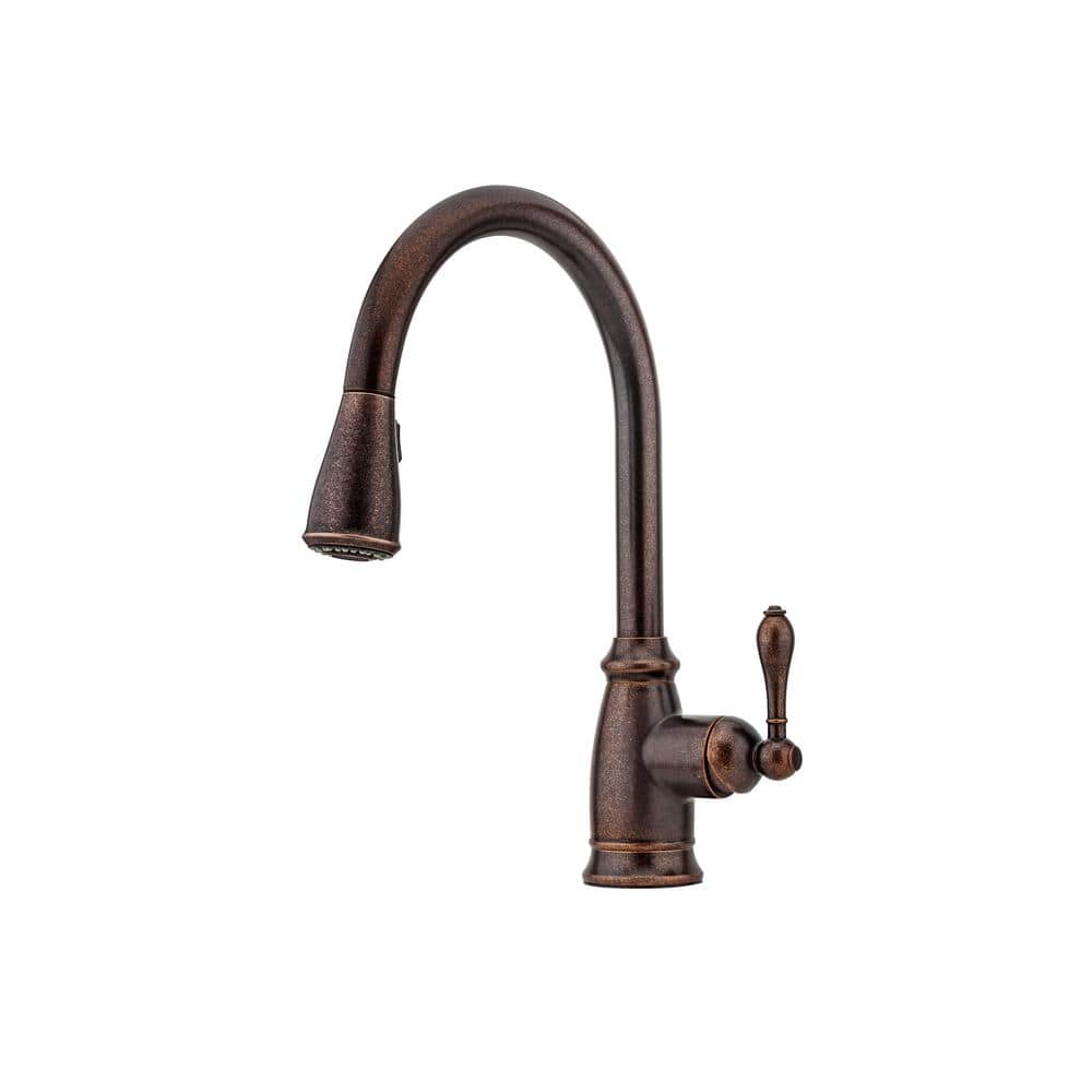 Rustic Bronze Single-Handle Pull-Down Kitchen Faucet with Spray