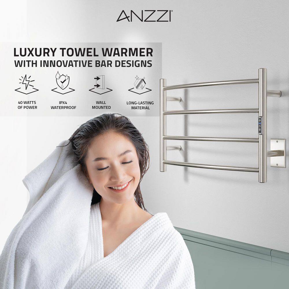 Brushed Nickel 4-Bar Wall Mounted Electric Towel Warmer