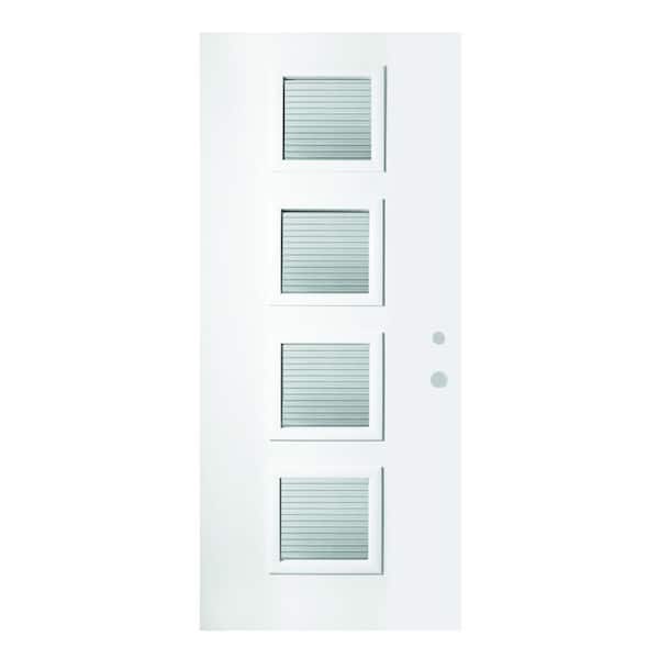 Stanley Doors 32 in. x 80 in. Evelyn Masterline 4 Lite Painted White Left-Hand Inswing Steel Prehung Front Door
