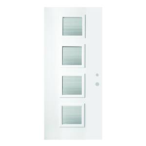 36 in. x 80 in. Evelyn Masterline 4 Lite Painted White Left-Hand Inswing Steel Prehung Front Door