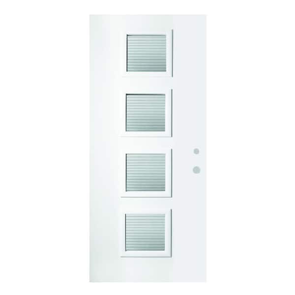 Stanley Doors 36 in. x 80 in. Evelyn Masterline 4 Lite Painted White Left-Hand Inswing Steel Prehung Front Door
