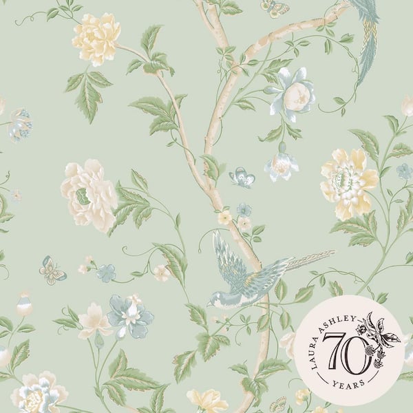 Laura Ashley Summer Palace Eau de Nil Green Removable Wallpaper Sample