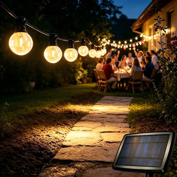 25-Light 50 ft. Outdoor Solar LED G40 Integrated LED Globe Shatterproof 2700K Patio Garden String-Light