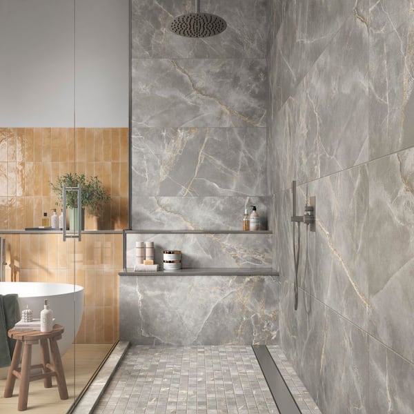 Corso Italia Impero Tuscan Gray Silk 24 in. x 48 in. Marble Look