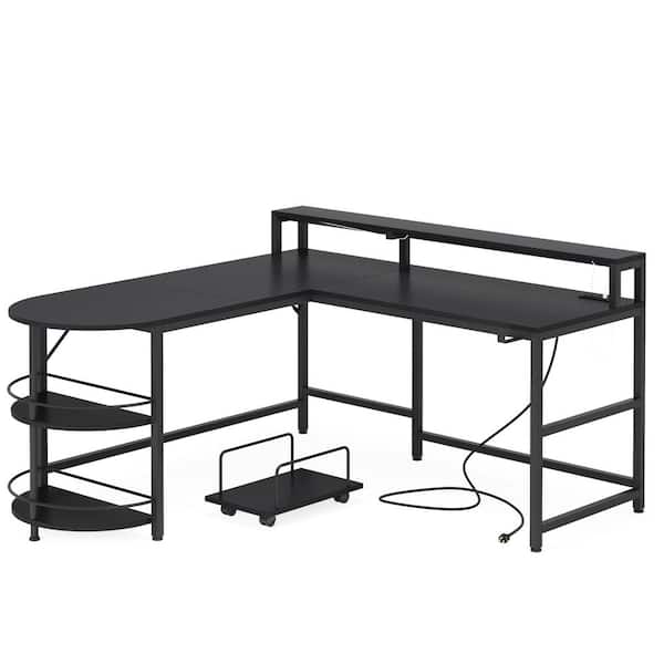 BYBLIGHT Havrvin 55 in. L Shaped Black Wood Gaming Desk with LED Strip and  Power Outlets, Computer Corner Desk Home Office BB-XK00230XF - The Home  Depot