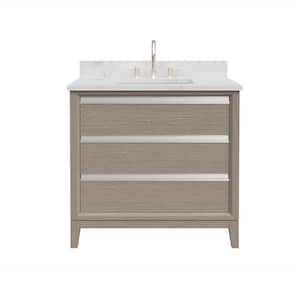 36 in. W x 22 in. D x 34 in. H Single Sink Bathroom Vanity in Driftwood Gray with Engineered Marble Top
