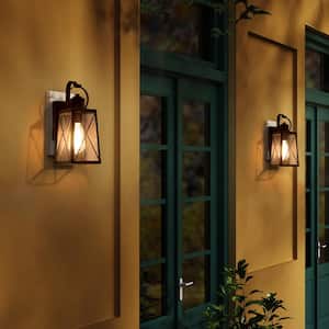 Craftsman Modern Rustic Bronze 1-Light Outdoor Wall Sconce with Clear Seeded Glass Shade Exterior Wall Lantern (2-Pack)