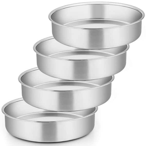 Stainless Steel Round Layer Cake Baking Pan Set Non-Toxic Healthy Mirror Finish Dishwasher Safe 4 Piece