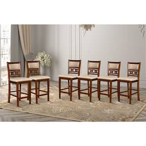 New Classic Furniture Gia Cherry Counter Side Chair with Light Brown Polyester Cushions (Set of 6)