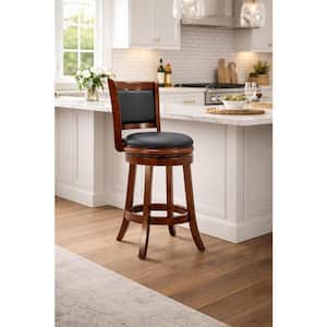 Augusta 24 in. Black/Cherry Wood Swivel Cushioned Bar Stool