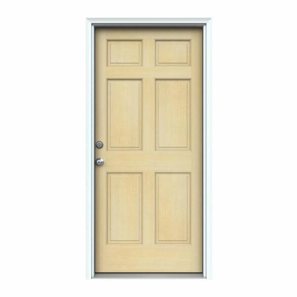 JELD-WEN 32 in. x 80 in. 6-Panel Unfinished Wood Prehung Right-Hand Inswing Front Door w/Primed Rot Resistant Jamb & Brickmould