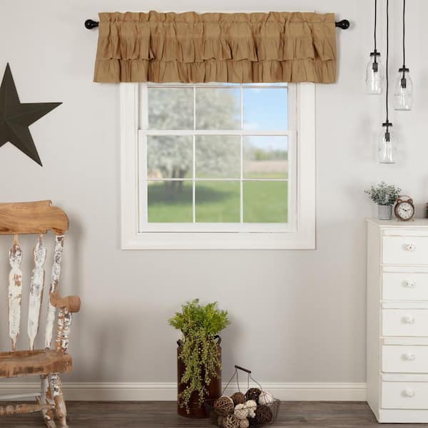 VHC BRANDS Simple Life Flax Ruffled 72 in. L x 16 in. W Cotton Linen Blend Valance in Khaki