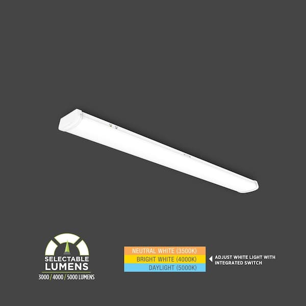 4ft x 5in Hinged Wrap Light, Selectable CCT/Lumens, Dimmable, Linkable, 120-277V for Kitchen, Garage, Office, Warehouse