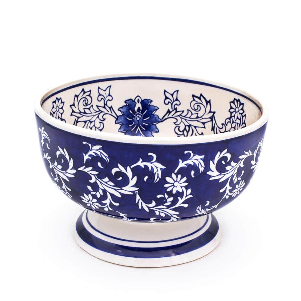 Blue Garden Large Decorative Footed Bowl, Multicolor