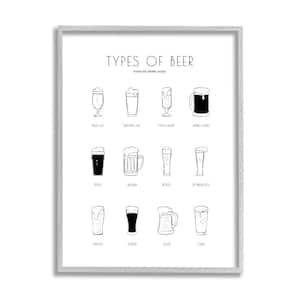 "Beer Beverage Guide Modern Minimal Black White Chart" by Martina Pavlova Framed Drink Wall Art Print 16 in. x 20 in.