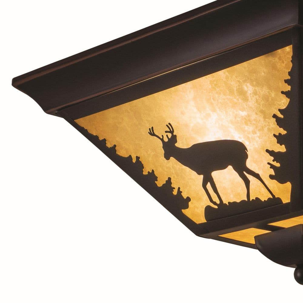 Burnished Bronze Rustic Deer Flush Mount Ceiling Light with Tiffany Glass