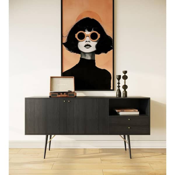 Billy Black Oak Veneer Wood 63 in. Buffet