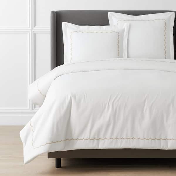 The Company Store Legends Hotel Embroidered Scallop Tan Geometric King Cotton Percale Duvet Cover